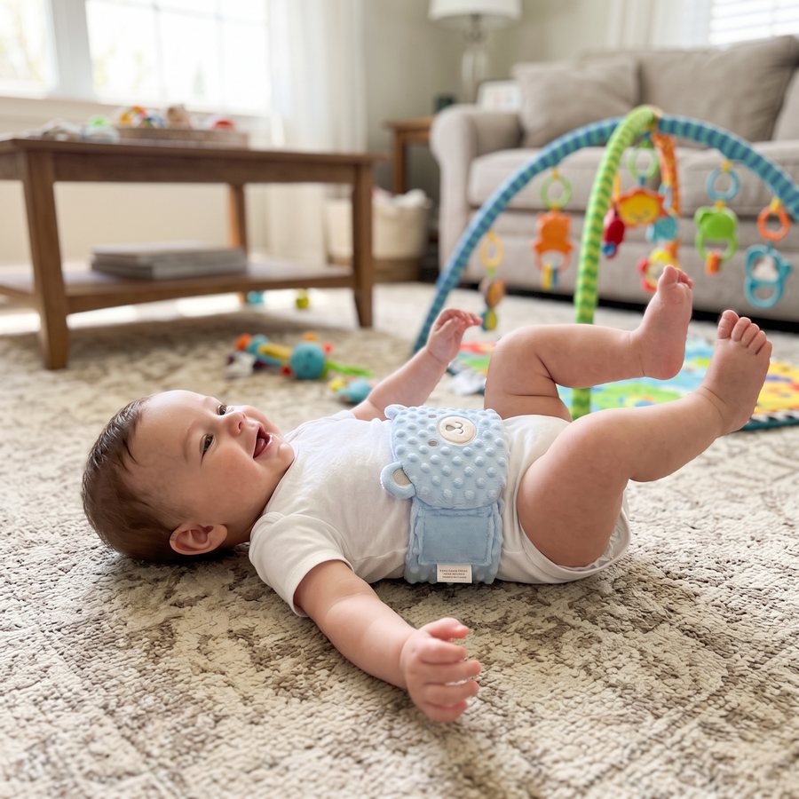 Customer photo of the Hushfern Sootheling colic relief belly band, submitted by Anita G.