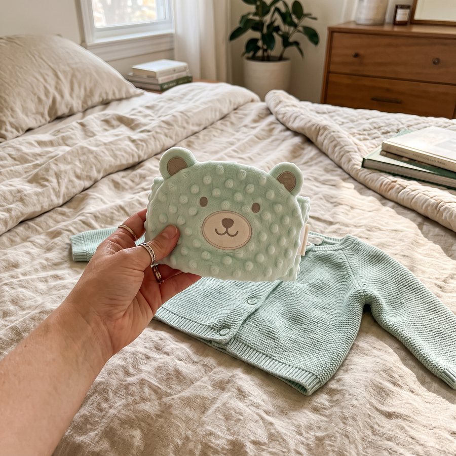 Customer photo of the Hushfern Sootheling colic relief belly band, submitted by Georgia V.
